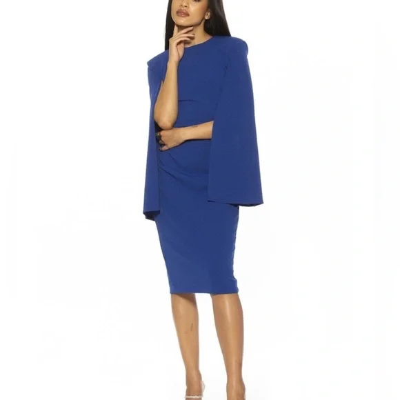 Alexia Admor Elegant Blue Cape Sleeve Dress Size XS - Picture 3 of 9